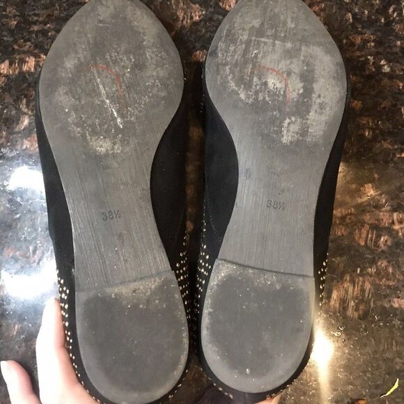 Saks Fifth Avenue Red Label Filly Suede Flats Size 38.5 Black Gold Studs US‎ 8.5 - Picture 8 of 11